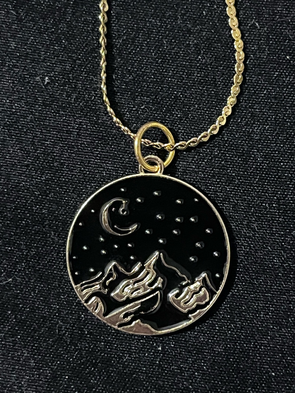 Gold Mountain Night Enamel Pendant Necklace in Black and Gold